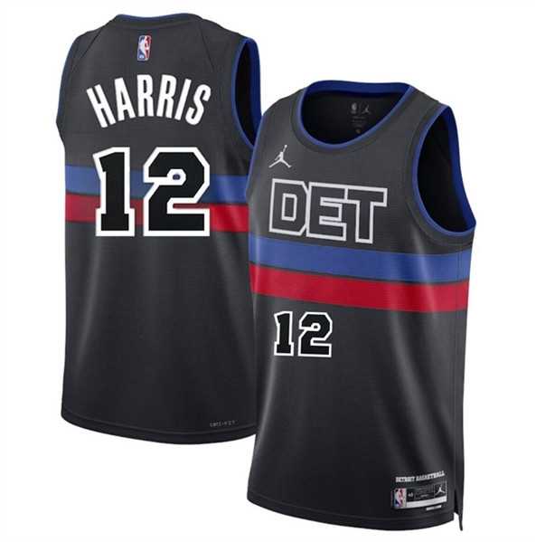 Mens Detroit Pistons #12 Tobias Harris Black 2024 Statement Edition Stitched Basketball Jersey Dzhi